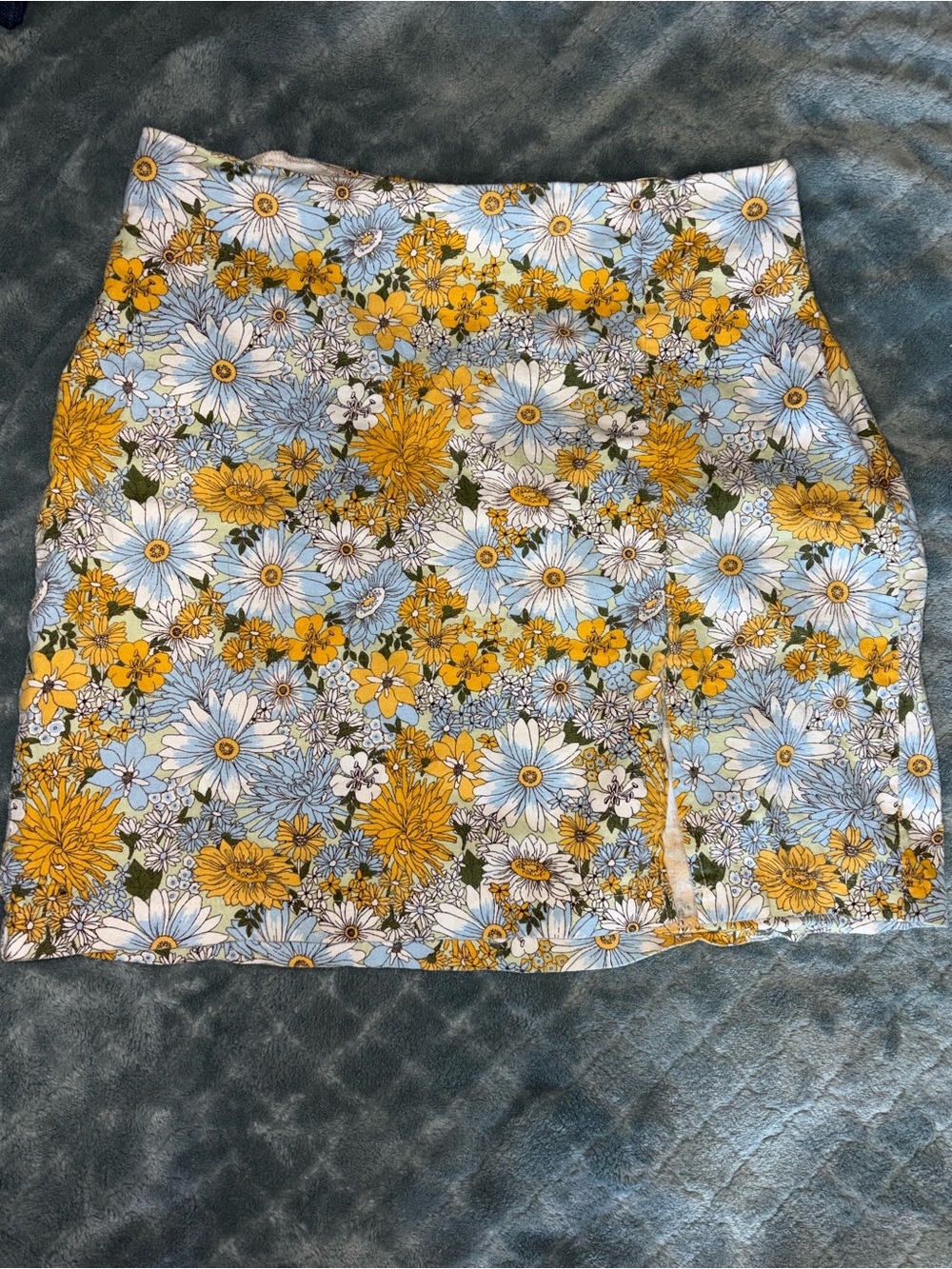 Urban Outfitters Yellow & Light Blue Floral Mini Skirt